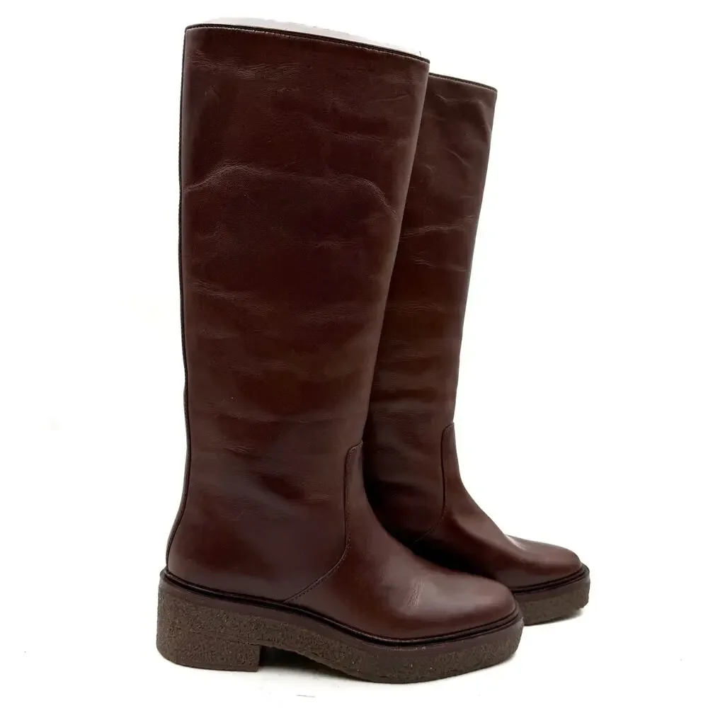 Loeffler Randall Collins Boots Knee High Espresso Brown Leather Sz 9